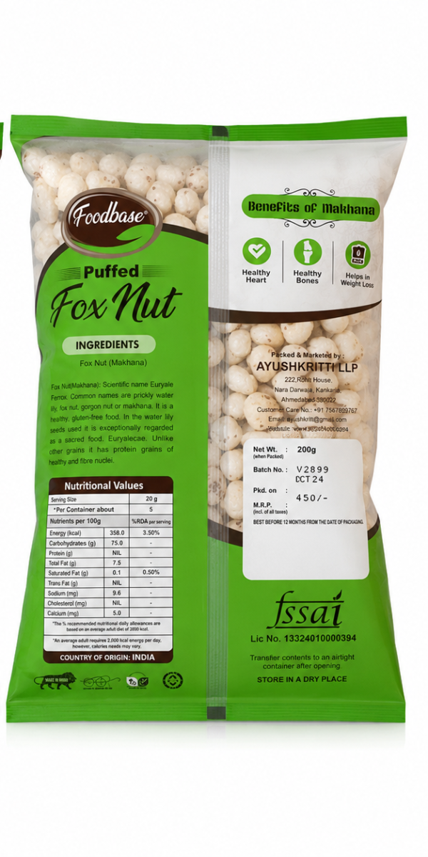 Foodbase_Makhana Foodbase Premium Raw Makhana (Fox Nuts) – 200g | Natural, Gluten-Free & High-Quality | Phool Makhana